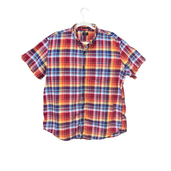 J Crew Factory Men’s Button Down Plaid Shirt Slim Fit XL Cotton Linen preppy - Picture 1 of 7